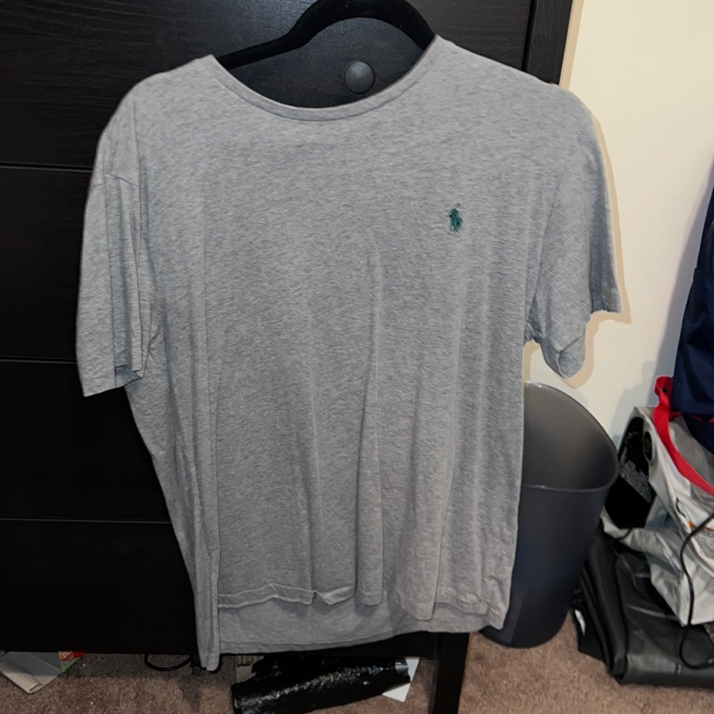 Polo t-shirt, grey with green logo